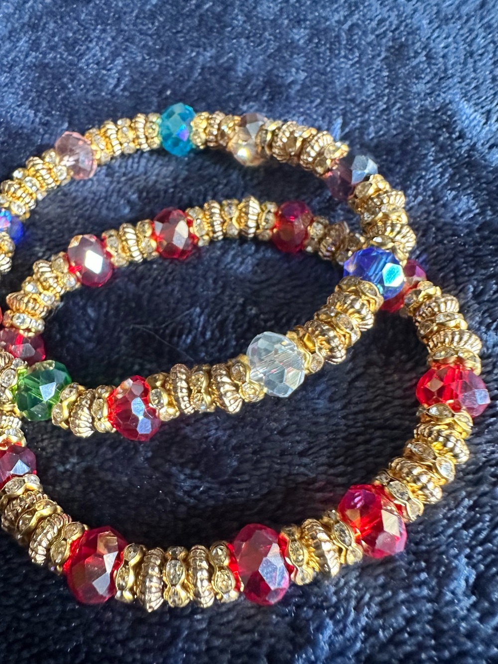 Gold Beaded Multicolor Crystal Stretchy Bracelet Set